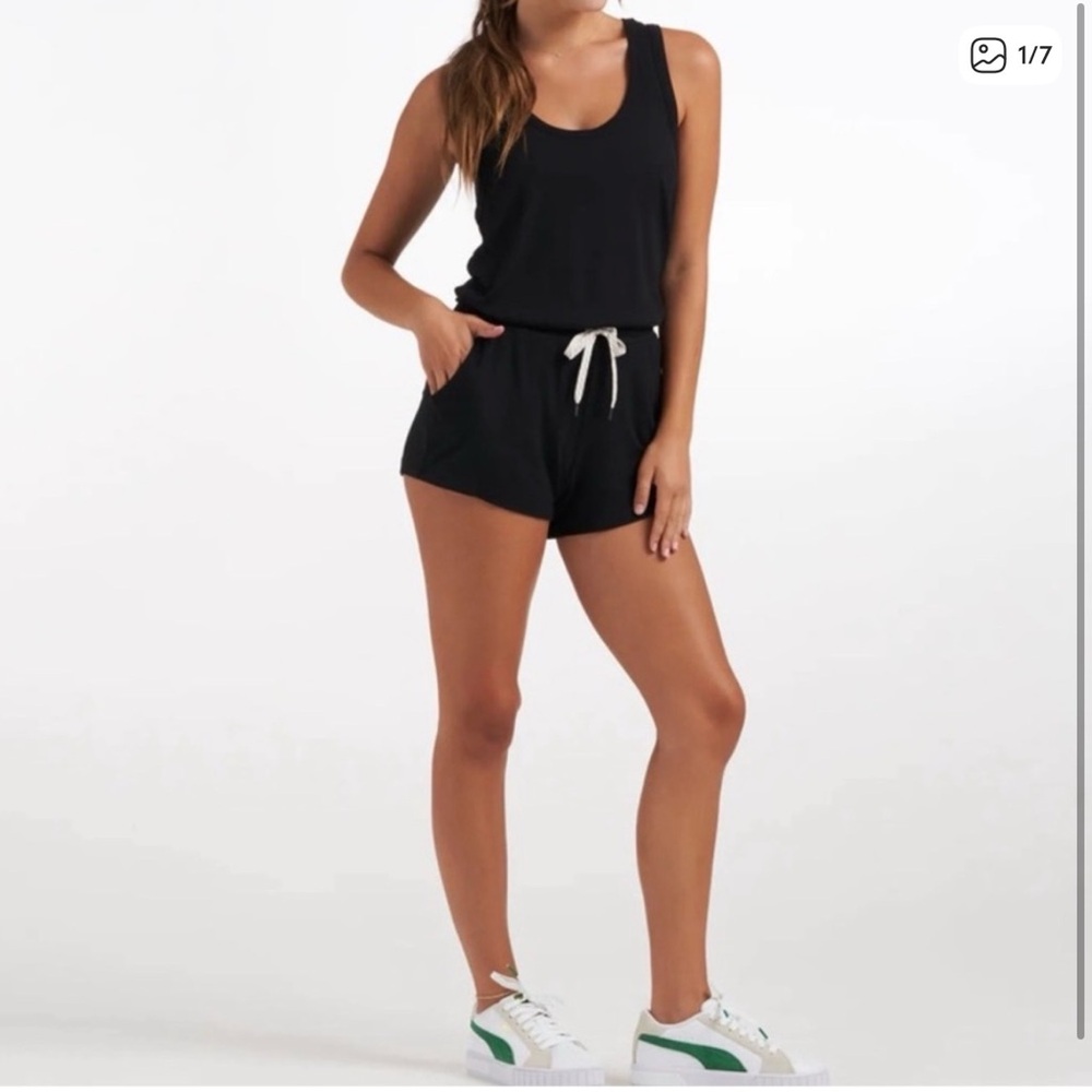 Vuori Black Tank Romper with Drawstring Waist